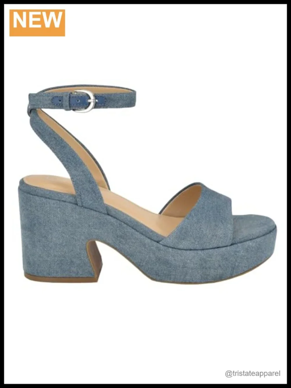 Calvin Klein Summer Platform Sandal Denim Ankle Strap Buckle